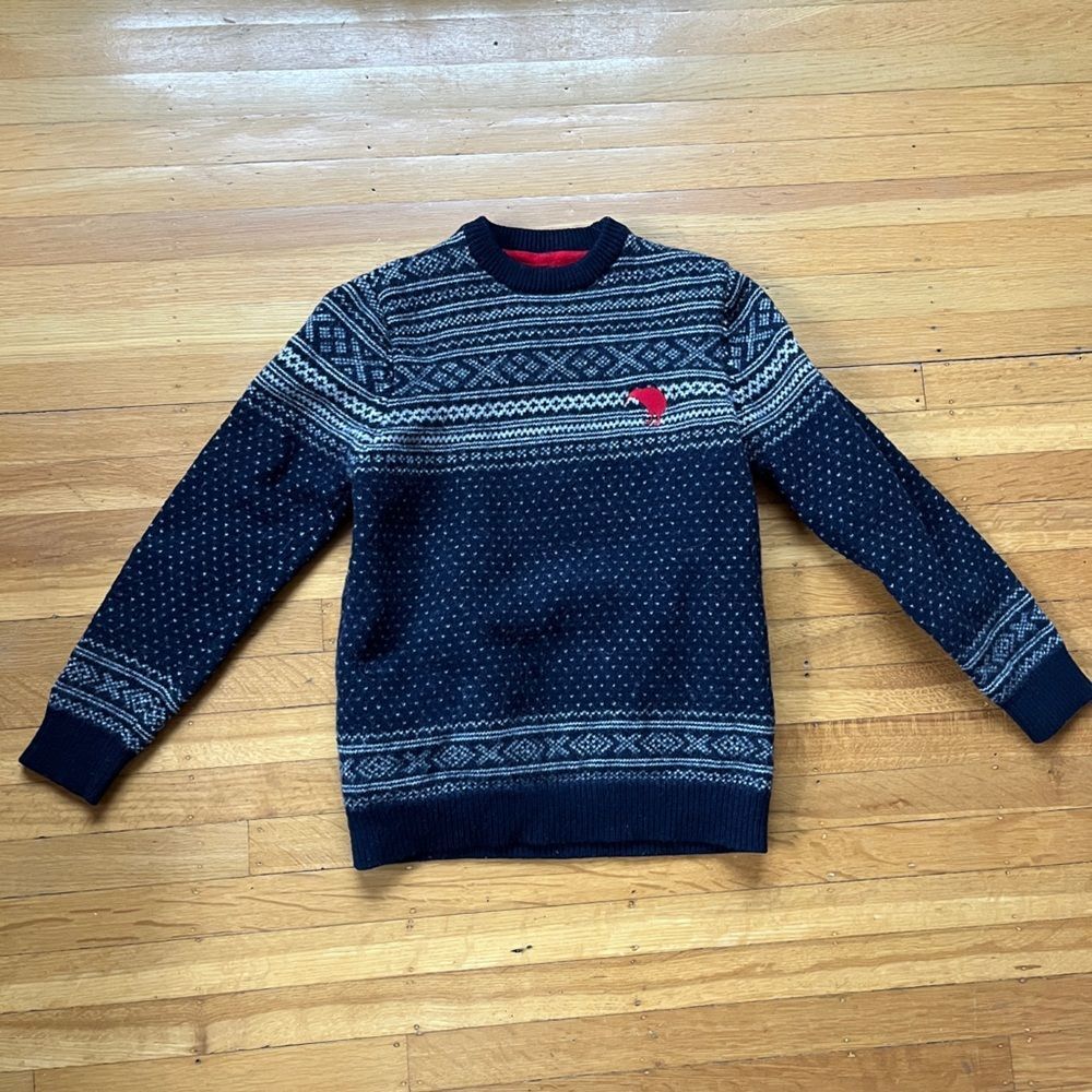 Canterbury New Zealand Lambswool fair isle sweater S M navy cream kiwi preppy